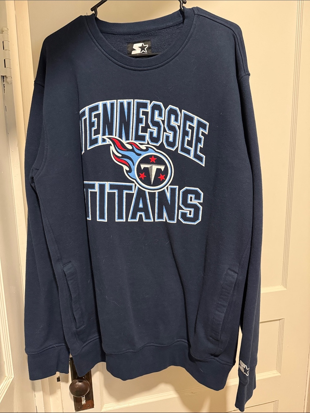 STARTER Navy Tennessee Titans Crewneck Sweatshirt